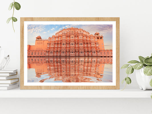 Hawa Mahal & Its Reflection Water Glass Framed Wall Art, Ready to Hang Quality Print With White Border Oak