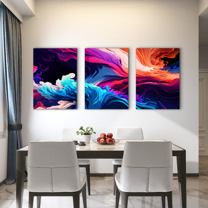 3pcs Cosmic Clouds Clashing In Dark Skies Wall Art Set Canvas Framed 50x70cm - High Quality Print 100% Australian Made Wall Canvas Ready to Hang