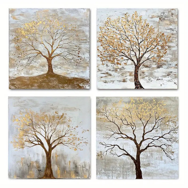 4pcs Abstract Grey Tree Picture  Wall Art Canvas Framed