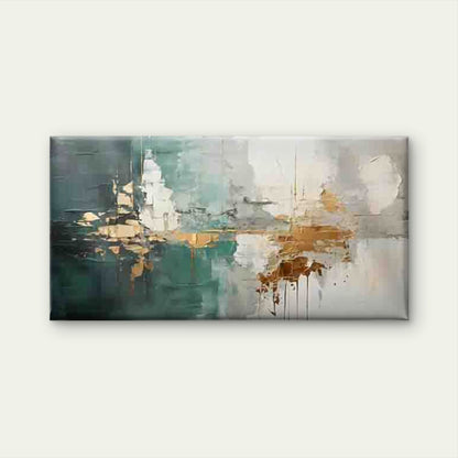 Teal, White & Golden Abstract Wall Art Canvas Office Home Room Framed 120x60cm
