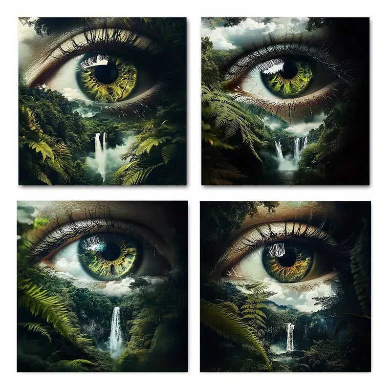4pcs Green Eye Poster Wall Art Canvas Framed