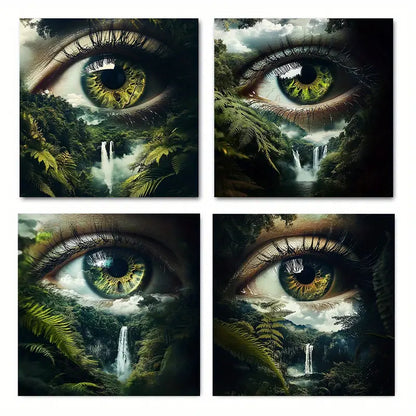 4pcs Green Eye Poster Wall Art Canvas Framed