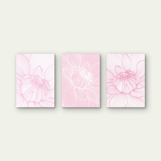 3pcs Blush Pink Dahlia Lotus Flower Sketch Line Wall Art Set Canvas Framed 50x70cm - High Quality Print 100% Australian Made Wall Canvas Ready to Hang