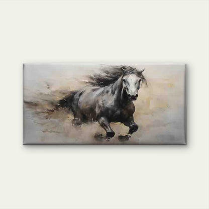 Running Black Horse Wall Art Canvas Office Home Room Framed 120x60cm