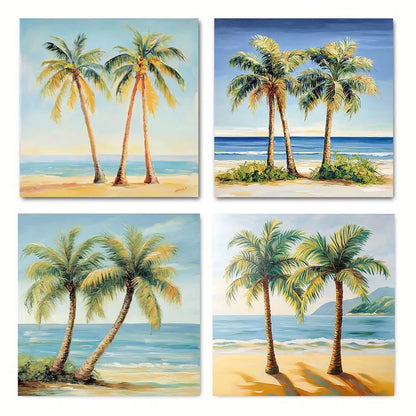 4pcs Tropical Palm Trees Plaque Canvas Framed