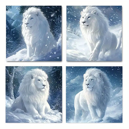 4pcs  Elegant White Lion  EL   Wall Art Canvas Framed