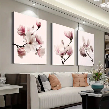 3pcs Pink and White Floral Flowers Wall Art Set Canvas Framed 40x60cm - High Quality Print 100% Australian Made Wall Canvas Ready to Hang