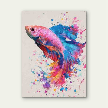 Colorful Splash Abstract Betta Fish Metal Print Ready to Hang