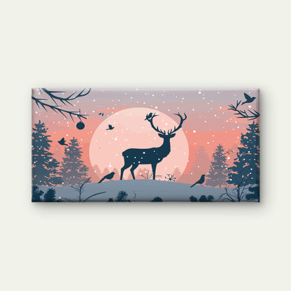 Stag Under Winter Moon Wall Art Canvas Office Home Room Framed 120x60cm