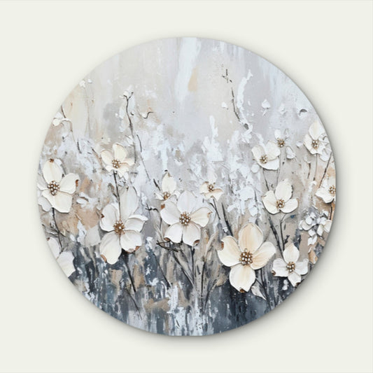 White Flowers in Grey Meadow Acrylic Glass Rounded Print Tempered Glass Wall Art 100% Made in Australia Ready to Hang