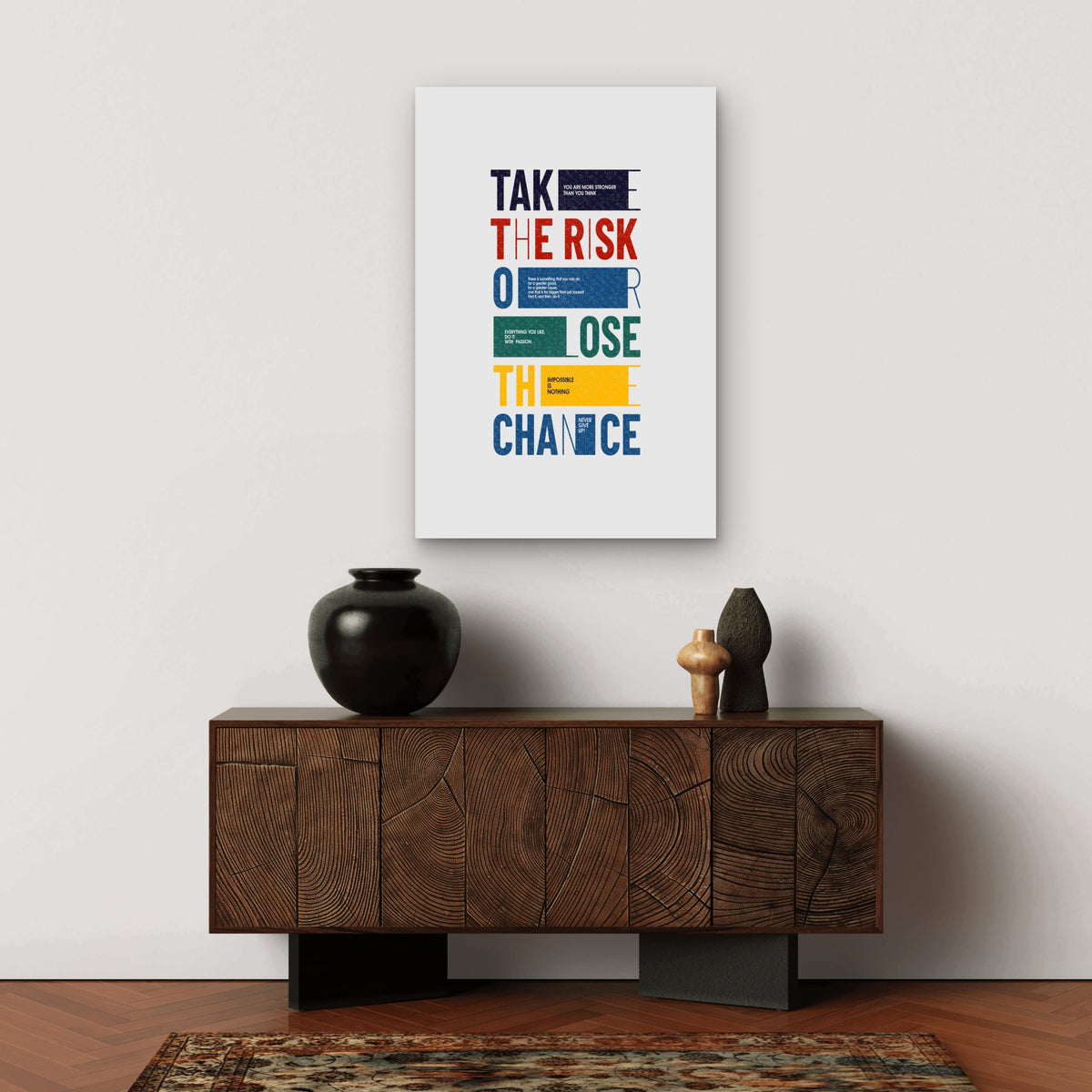 Take The Risk Or Lose The Chance Inspirational Typography Minimalist 40x60cm Metal Print Ready to Hang