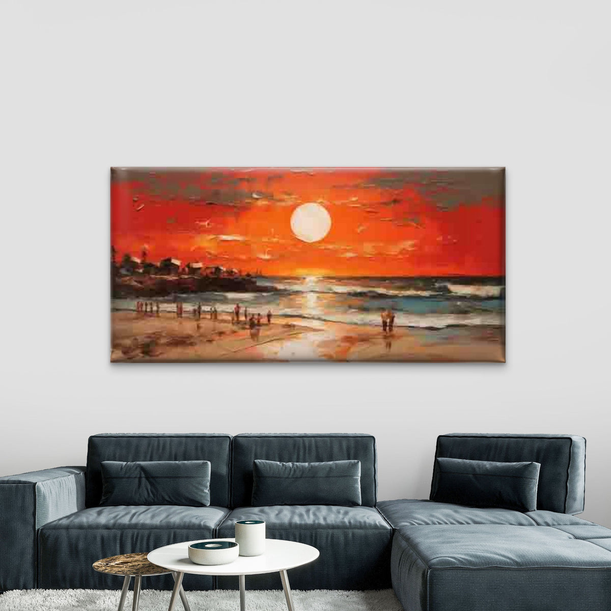 Sunset Beach Scene with Ocean Wall Art Canvas Office Home Room Framed 120x60cm