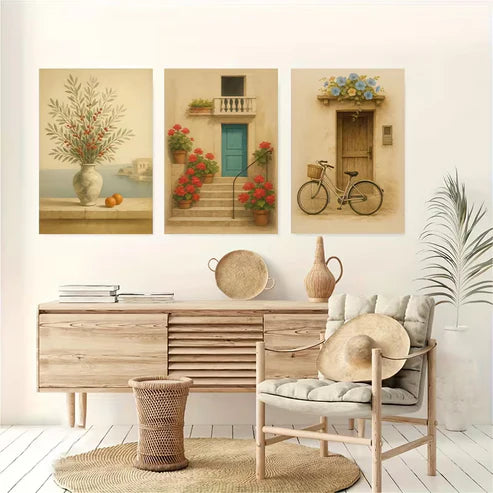 3pcs Mediterranean Door Front Style Art Wall Art Set Canvas Framed 50x70cm - High Quality Print 100% Australian Made Wall Canvas Ready to Hang