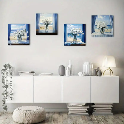 4pcs Flowers Painting Vase Wall Art Canvas Framed