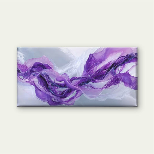 Purple Soft Waves Design Wall Art Canvas Office Home Room Framed 120x60cm