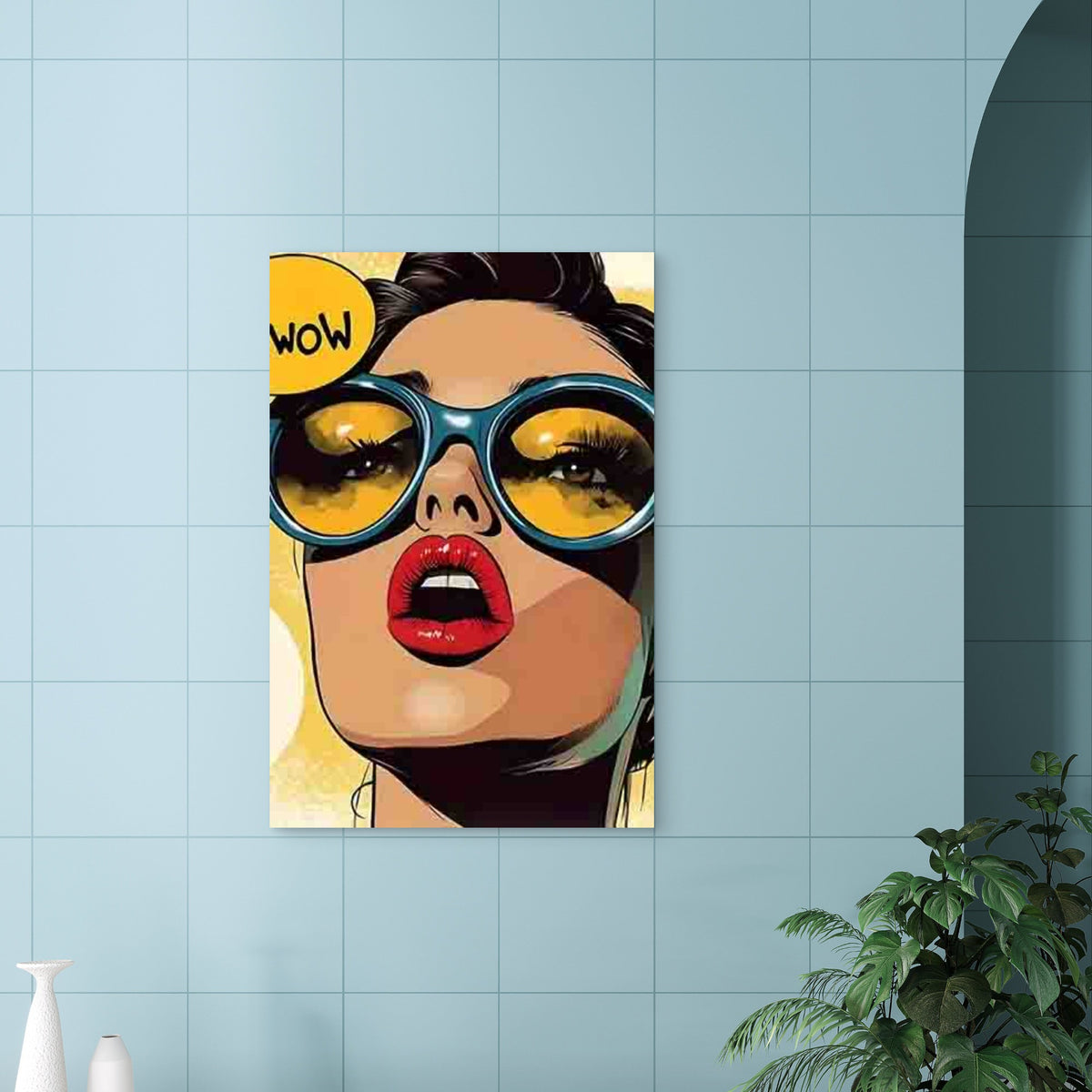 Portrait of a Woman Wearing Large Blue Round 40x60cm Metal Print Ready to Hang