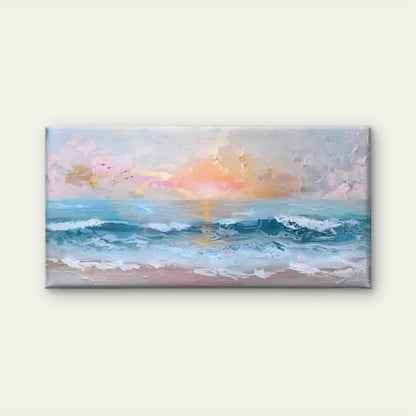 Sunset Beach Ocean Waves Wall Art Canvas Office Home Room Framed 120x60cm