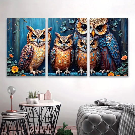 3pcs Owl Animal Painting Nature Theme Wall Art Set Canvas Framed 60x90cm - High Quality Print 100% Australian Made Wall Canvas Ready to Hang