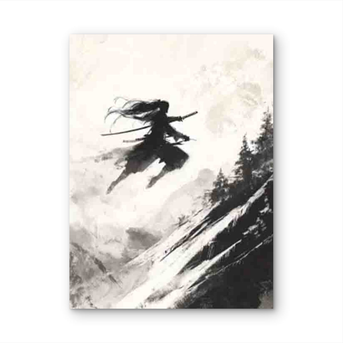 Abstract Long-Haired Samurai Ink Painting 40x60cm Metal Print Ready to Hang