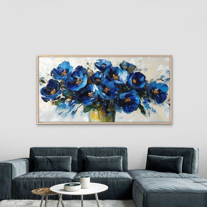 Blue Floral Abstract Art Wall Art Canvas Office Home Room Framed 120x60cm
