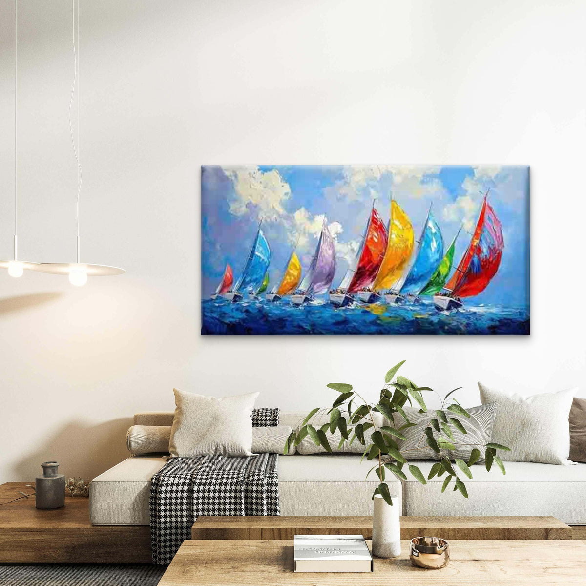 Sailboats Racing on The Ocean Wall Art Canvas Office Home Room Framed 120x60cm