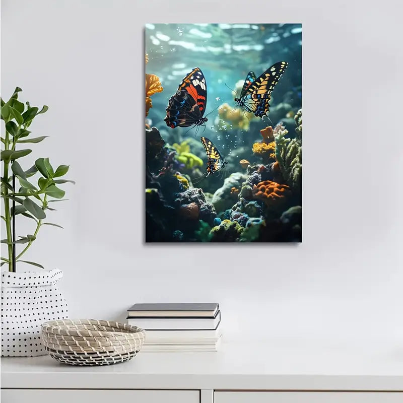 Surreal Butterfly Scene Underwater 40x60cm Metal Print Ready to Hang