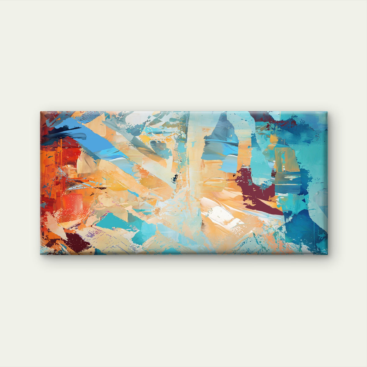 Teal Orange Blue Splash Pattern Wall Art Canvas Office Home Room Framed 120x60cm