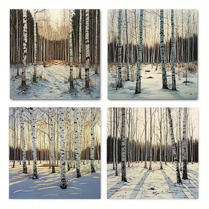 4pcs Birch Forest Theme Wall Art Canvas Framed