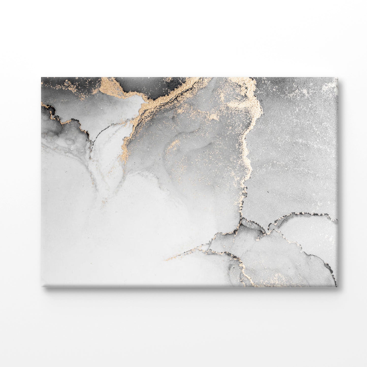 Bella Home Grey & Gold Abstract Liquid Ink Print Canvas Ready to hang