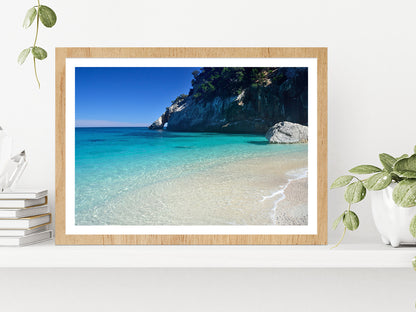 Sandy Beach Of Cala Goloritze Glass Framed Wall Art, Ready to Hang Quality Print With White Border Oak