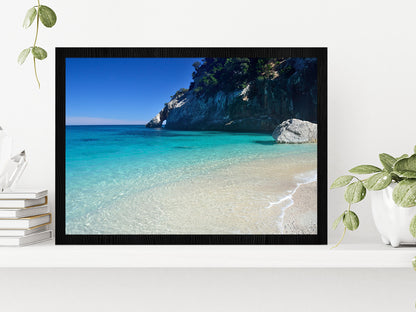 Sandy Beach Of Cala Goloritze Glass Framed Wall Art, Ready to Hang Quality Print Without White Border Black