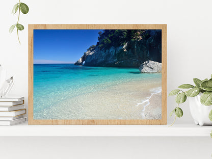 Sandy Beach Of Cala Goloritze Glass Framed Wall Art, Ready to Hang Quality Print Without White Border Oak