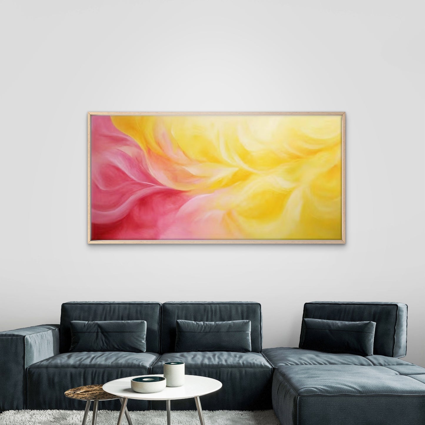 Pink & Yellow Splash Design Wall Art Canvas Office Home Room Framed 120x60cm