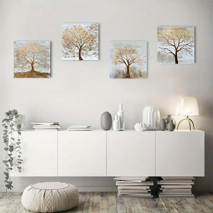 4pcs Abstract Grey Tree Wall Art Canvas Framed