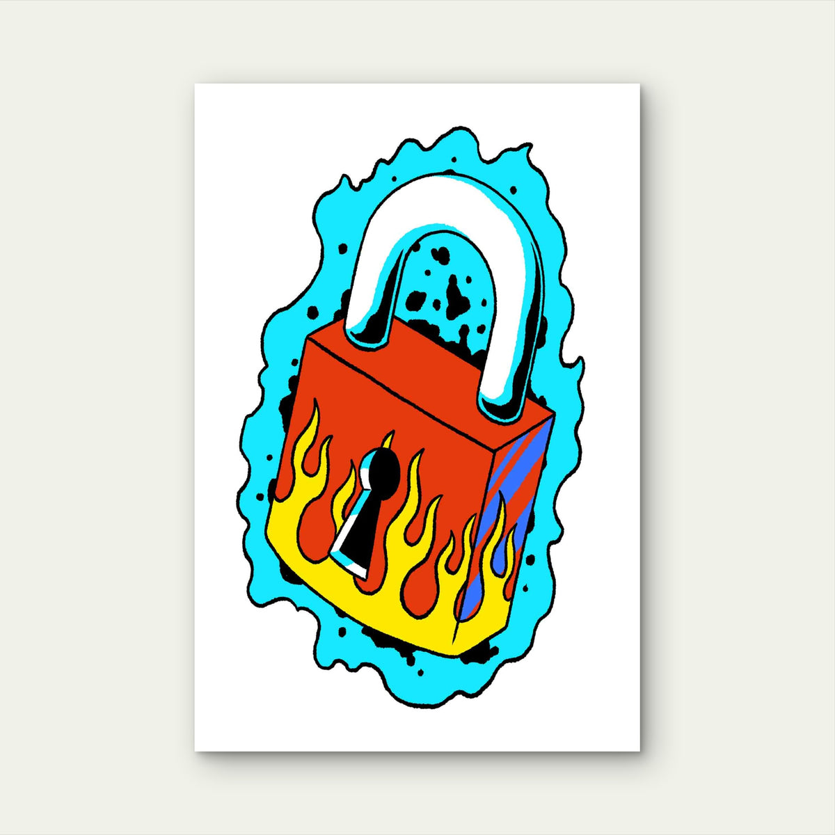 Retro Fire Padlock Design Metal Print Ready to Hang