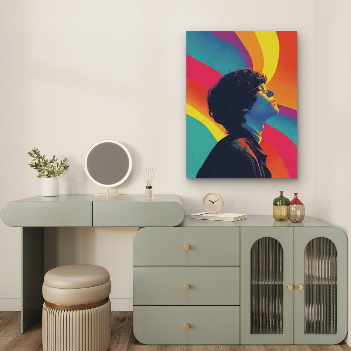 Retro Gradient Psychedelic 70S Style. Metal Print Ready to Hang