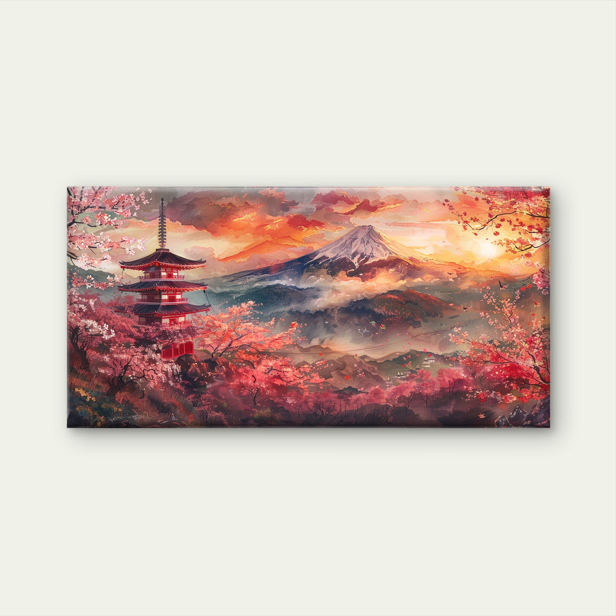 Mount Fuji Cherry Blossoms Wall Art Canvas Office Home Room Framed 120x60cm