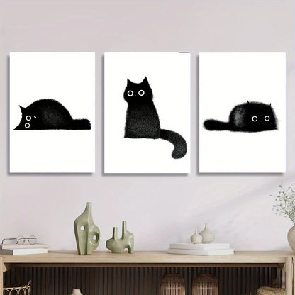 3pcs Cute black cat, black little coal cat, animal Metal Print Ready to Hang Art