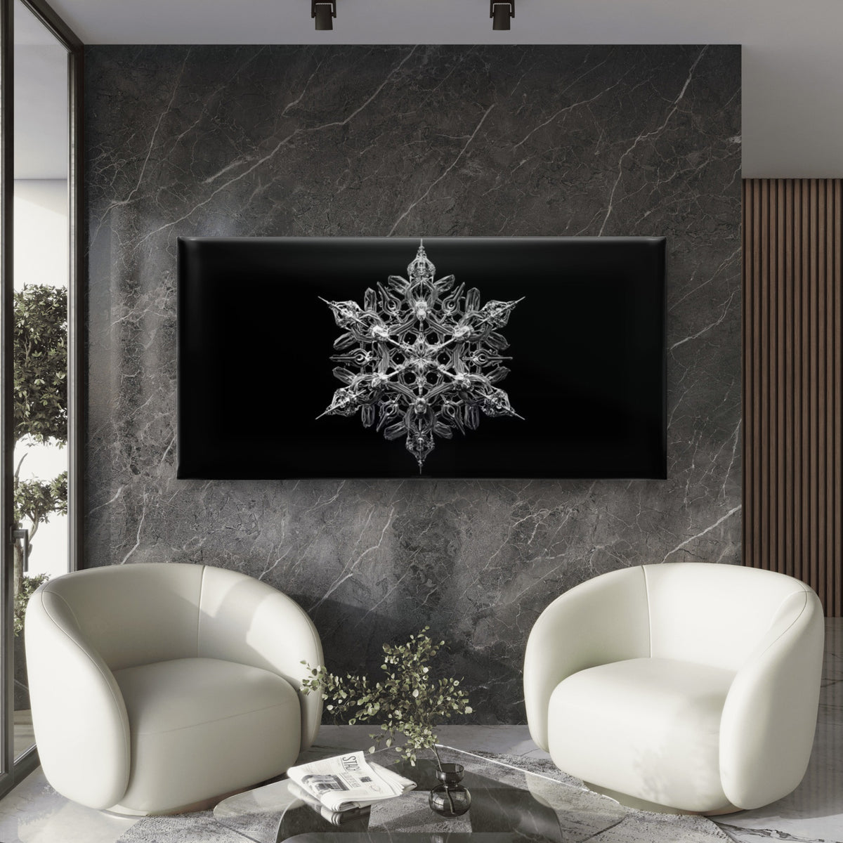 Elegant Snowflake Design Wall Art Canvas Office Home Room Framed 120x60cm