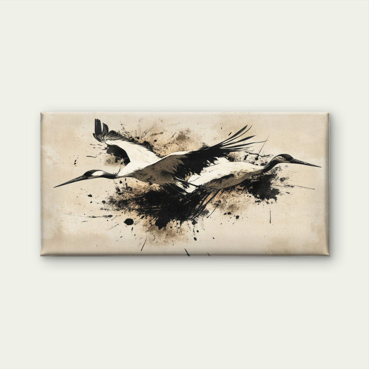 Japanese Crane Ink Painting Wall Art Canvas Office Home Room Framed 120x60cm