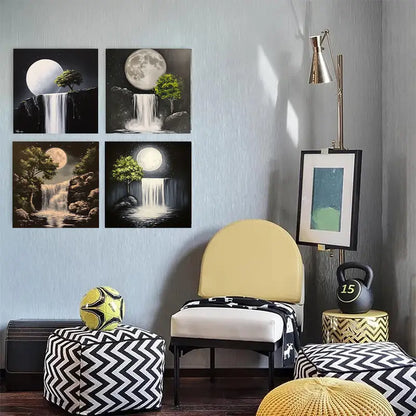 4pcs  Enchanted Full Moon Ar Vintage   Wall Art Canvas Framed