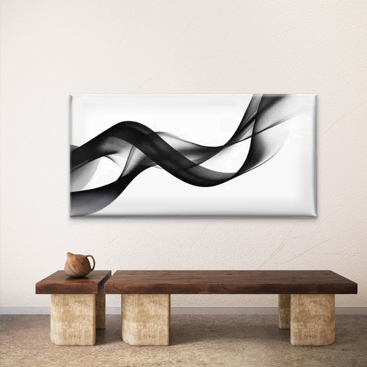 Black & White Abstract Wave Wall Art Canvas Office Home Room Framed 120x60cm