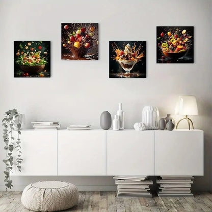 4pcs Vibrant Fruit & Dessert Splash Paint DS    Wall Art Canvas Framed