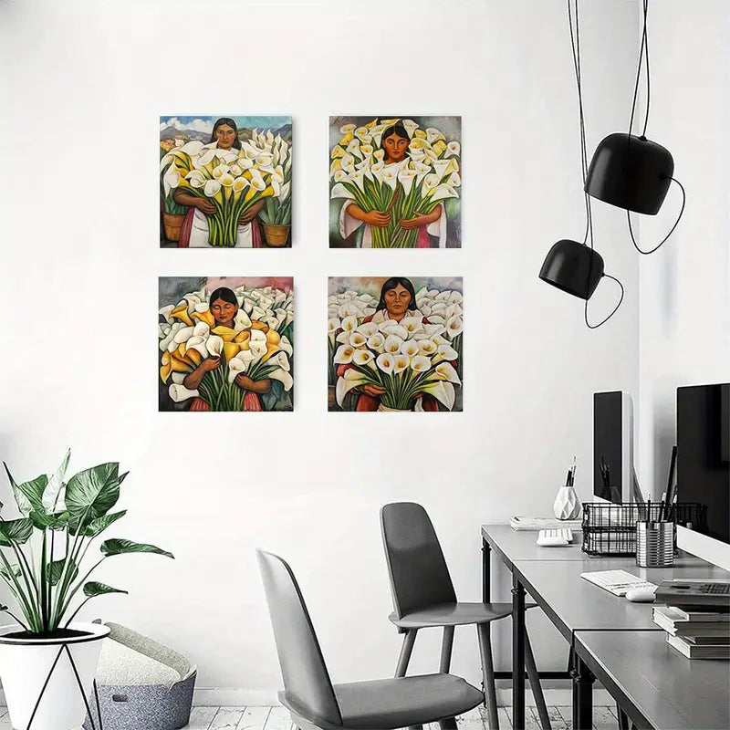 4pcs Tulip woman  Scenic Photography Wall Art Canvas Framed