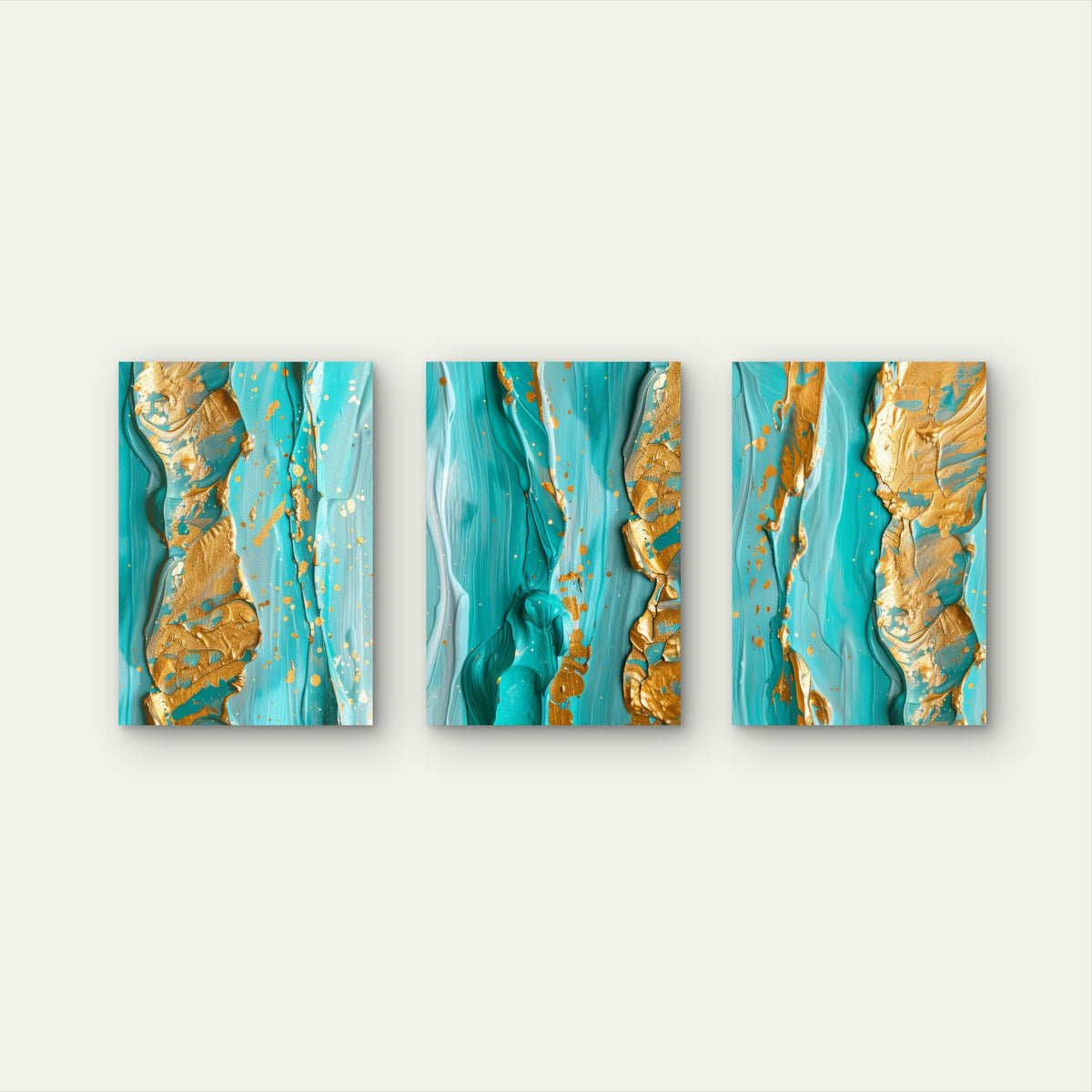 3pcs Modern Teal and Gold Abstract Painting Wall Art Set Canvas Framed 60x90cm - High Quality Print 100% Australian Made Wall Canvas Ready to Hang