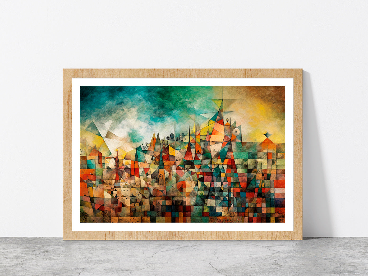 French Revolution Paint Abstract Glass Framed Wall Art, Ready to Hang Quality Print With White Border Oak