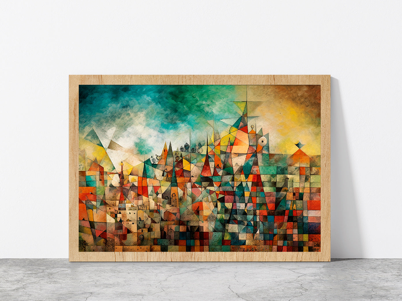 French Revolution Paint Abstract Glass Framed Wall Art, Ready to Hang Quality Print Without White Border Oak