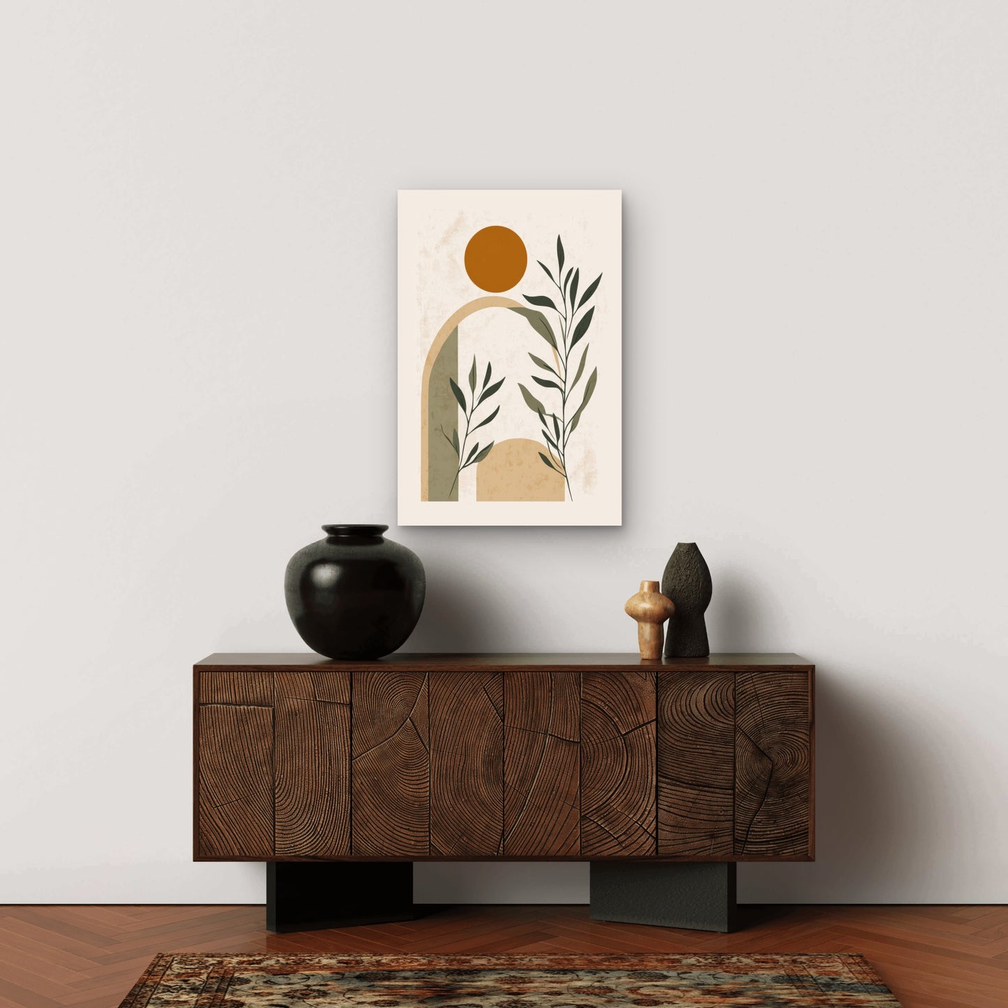 Minimalist Bohostyle Poster With Geometric Shapes Abstract Foliage 40x60cm Metal Print Ready to Hang