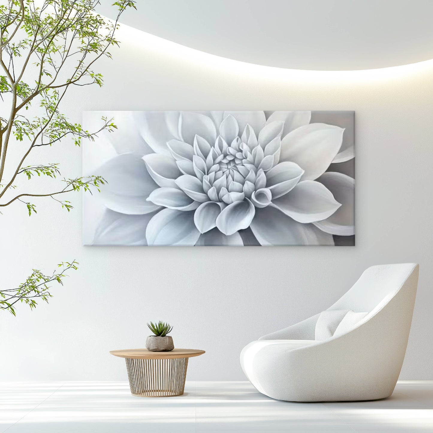 White Monochrome Flower Wall Art Canvas Office Home Room Framed 120x60cm