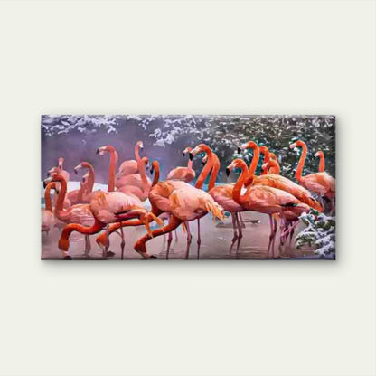 Pink Flamingos in a Snow Wall Art Canvas Office Home Room Framed 120x60cm